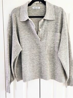 Madison Riley Light Gray Ribbed Knit Top